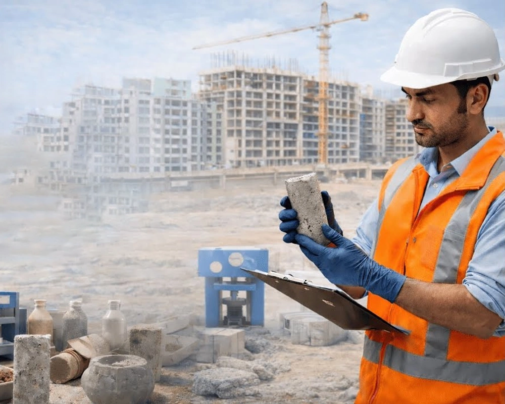 Quality inspector testing construction materials